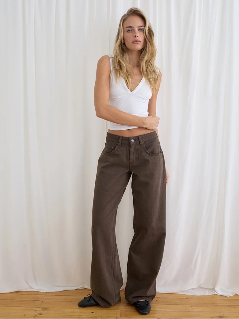 SHEIN Wide-Leg Mid-Rise Denim Jeans Raw Hem Coffee Brown Stretch Size 8/10